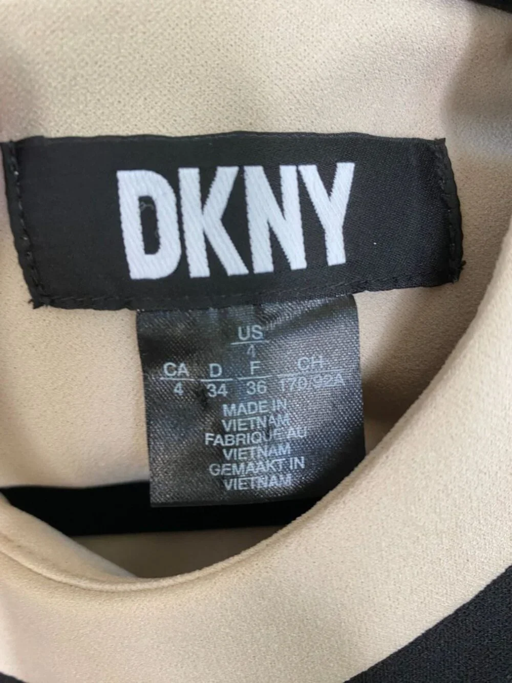 DKNY Black Tan Sleeveless Colorblock A-Line Dress Size 4 Polyester Mini - Picture 4 of 7